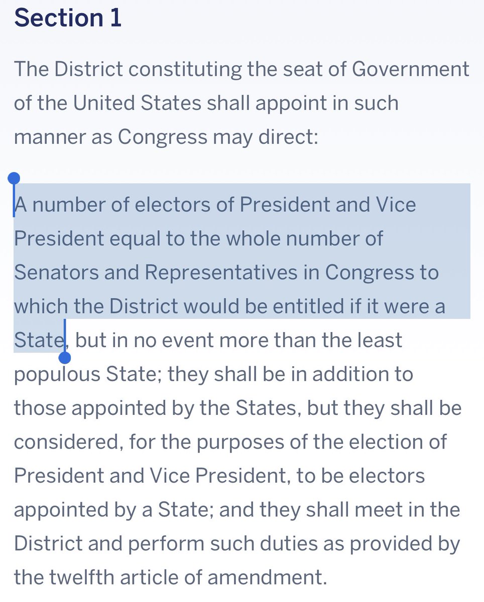 Happy birthday to the 23rd Amendment to the Constitution, giving DC residents 3 electoral college votes! 

Ratified today, March 29, 1961.

Now let’s make DC a state so we can can have a Member of Congress &amp; 2 Senators like everyone else.

It’s our right as tax-paying Americans.