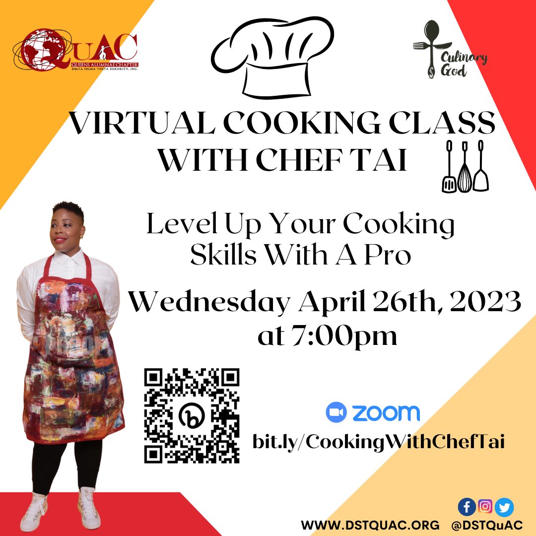 DSTQuAC's tweet photo. Get ready for another exciting virtual cooking class with QuAC! Chef Tai @culinarygod will demonstrate a dinner recipe for those nights when you’re just too busy.  Join us on Wednesday April 26th at 7pm via Zoom: https://t.co/oQhPKoVn4z
🥘🥗🥙🍳
#DSTQuAC
#QuACHealthTaskForce https://t.co/03S9ntXKyh