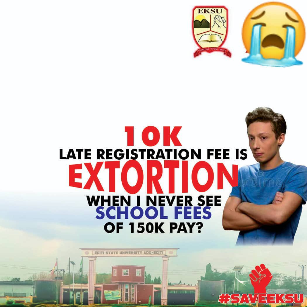 I never pay 150k where I wan see 10k to pay for late registration… edakun😭😭 
@cpsekiti
@oapaynigeria @ceasarolu @ekitistategov @bisiafayemi @FunminyiAfuye @kfayemi @biodunaoyebanji @olumuyiwaayo @iMotivateAfrica @ekitistategov
#SaveEKSU @Ekitipikin