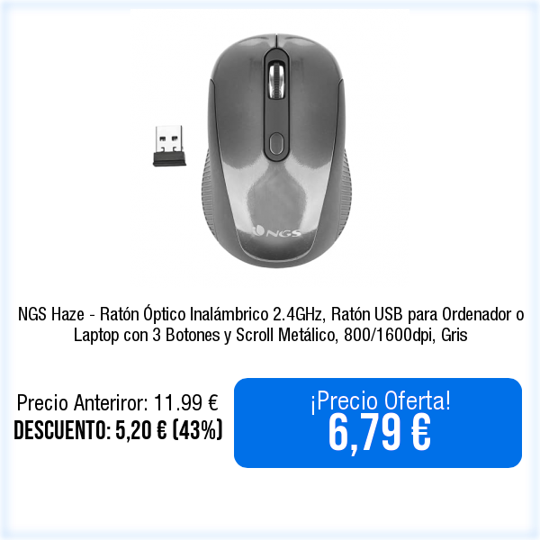 WebPromociones's tweet photo. 🛒📦⬇️Ver en Amazon⬇️📦🛒
https://t.co/3Uzxx64FdI
NGS Haze - Ratón Óptico Inalámbrico 2.4GHz, Ratón USB para Ordenador o Laptop con 3 Botones y Scroll Metálico, 800/1600dpi, Gris https://t.co/lPABCt7TNy