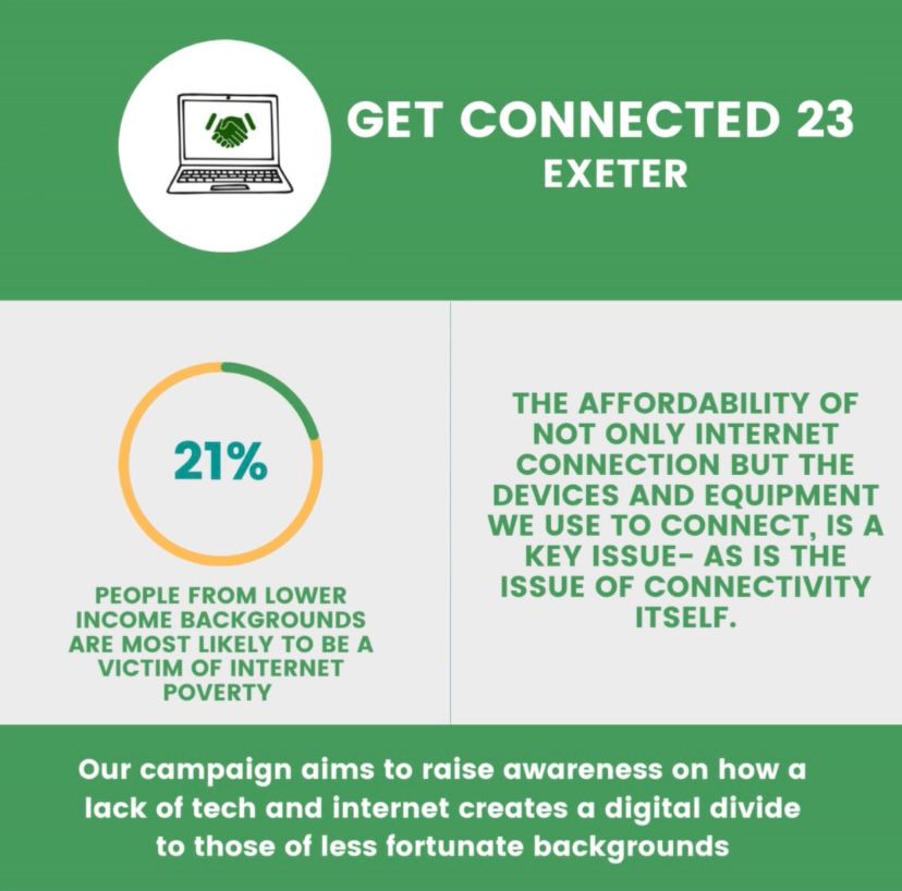 GetConnected23's tweet photo. 2/8
@ExeterComms
@getconnected aims to raise awareness on the impacts of the deprivation of a device and therefore the access to the internet on people from less fortunate background both on a personal and professional aspect.
#ExeterCommsTwitterConference2023 https://t.co/LwyFEDDdOO