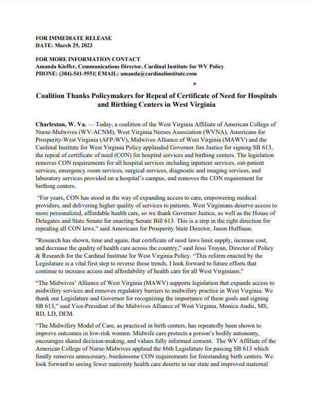 CardinalWV's tweet image. Thank you @WVGovernor for signing and thank you to all the @wvhouse &amp;amp; @wvsenate legislators that helped us get here! #endCON