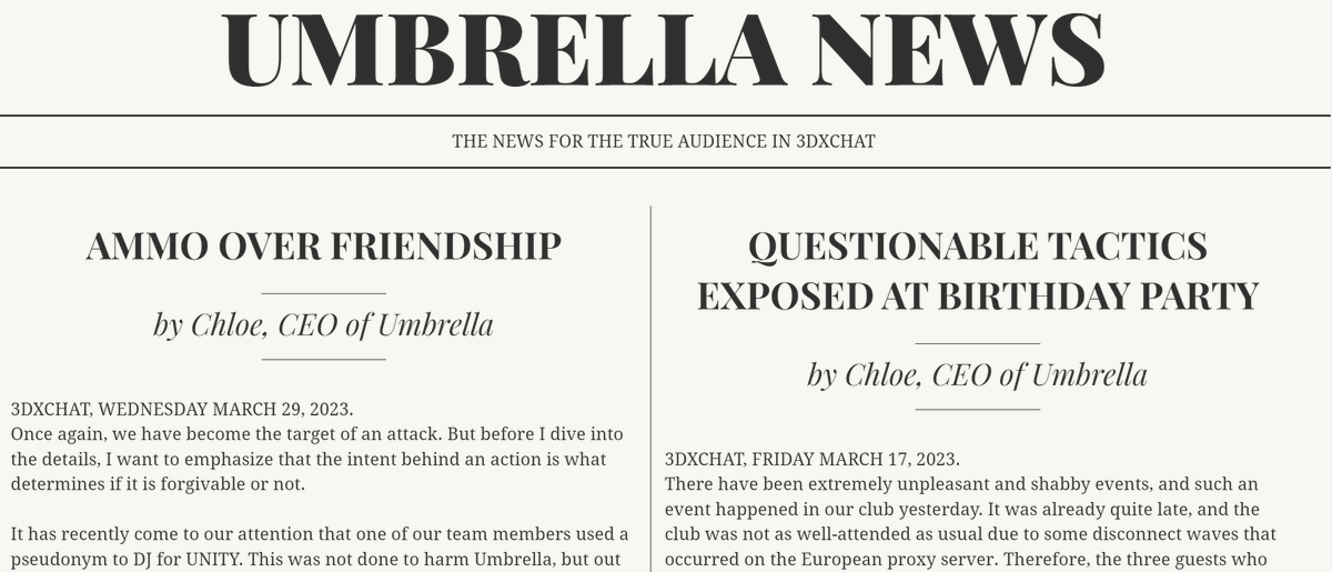 chloe3dx's tweet photo. Our latest article "AMMO OVER FRIENDSHIP" is now out - you can find it in our brand new online newspaper: https://t.co/VSjl6G2sLw

#UmbrellaCoop #UmbrellaNews #3dxChat #TrueAudience #Newspaper #Article #readme https://t.co/1Ql1KgYerL