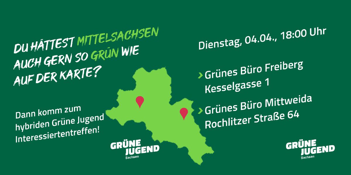 aus Mittelsachsen, unter 28 und motiviert, grüne Politik zu machen?Join us!
Mehr Infos auch gerne per DM 🙃