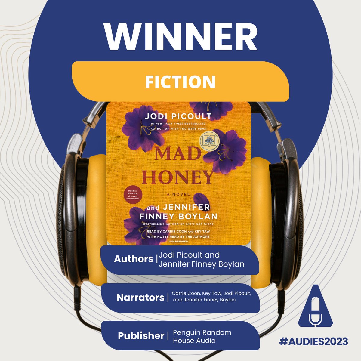 🥳Exciting news! MAD HONEY won the Audie Award for fiction!!! 

@JennyBoylan @carriecoon #keytaw @PRHAudio 

#Audies2023