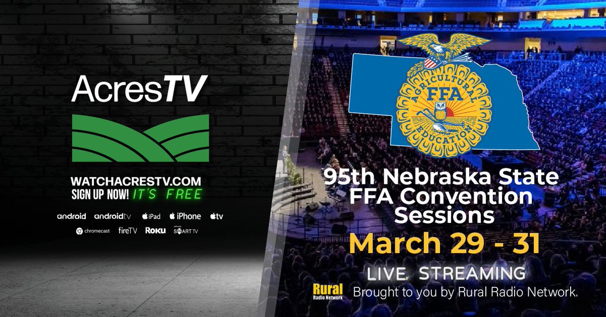 HeftySeedLaurel's tweet photo. Can't make it to Lincoln for the FFA State Convention? No worries. All sessions will have LIVE STREAMING on AcresTV! 
 Sign up now! It's FREE!
Click the link to sign up  
AcresTV (https://t.co/UwHVAkxma0) https://t.co/LPMpwReOLX