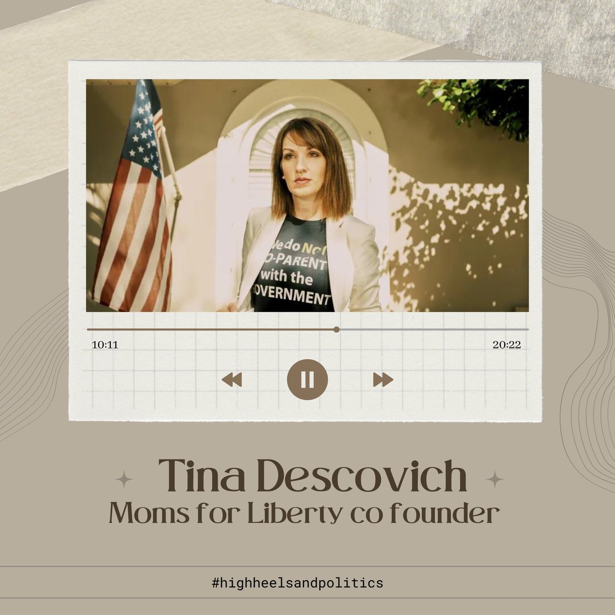 HHeels_Politics's tweet photo. TUNE IN 🎧 Hear our interview with Tina Descovich, Moms for Liberty Co founder. 👏🏼 You won’t want to miss this episode. Available on Spotify, Google, Apple Podcasts. #womenpodcasters #highheelsandpolitics #politicspodcast #womenofinfluence https://t.co/1rnAg6WL6y