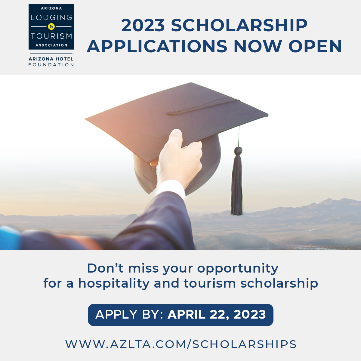 _AZLTA_'s tweet photo. There's still time to apply for the AzLTA #AZ Hospitality Foundation Scholarship! Students have until April 22, 2023 to apply. Applications and more information, can be found here: https://t.co/Fc5YIgGxPI
#WinItWednesday https://t.co/T8PwgMAHwq