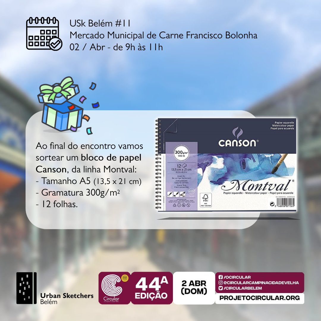 usk_belem's tweet photo. No intuito de incentivar a prática do desenho de observação, eventualmente realizamos alguns sorteios de materiais artísticos.
🎁 Dessa vez será um bloquinho de papel Canson Montval para os amantes de aquarela! 🎉
#urbansketchers #uskbelem #sorteio #projetocircular #circular44 https://t.co/NZCOEBEX24