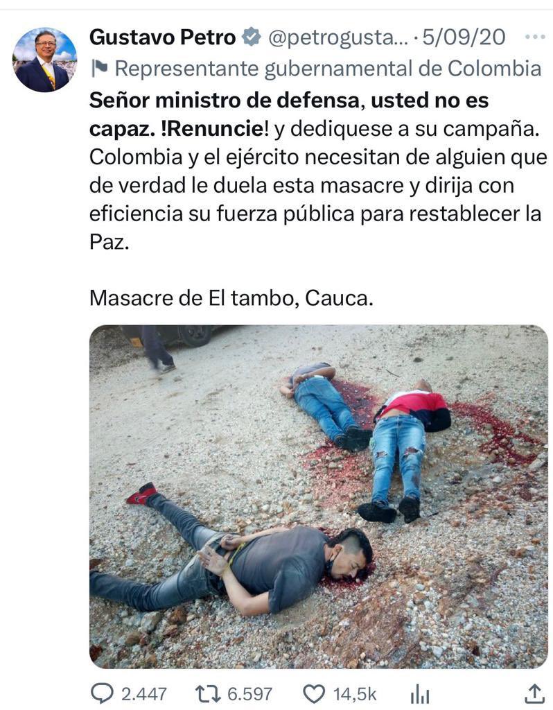 Siempre hay un trino. Dígale eso al Ministro que tiene en Defensa. ¡Renuncie!