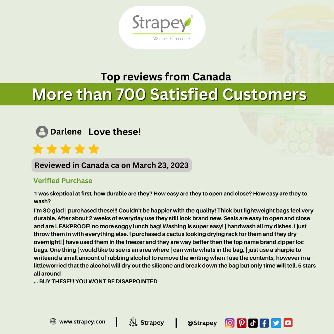 Strapey_'s tweet photo. The reaction by the customers to the Strapey
Lock in and Preserve the Flavors!
Strapey Ziplock bags are a practical alternative for lunch packing since they are simple to open and seal and can be reused.
#ziplockbag #customerreview #review #happycustomer #customerresponse https://t.co/MH8y9OfMX0