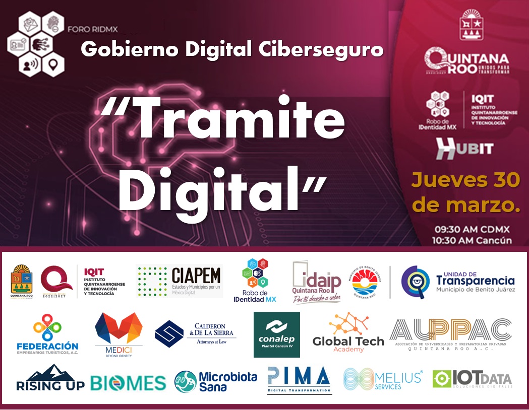 ¡Estamos a solo 1 día! 
Participa en nuestro próximo Foro Gobierno Digital Ciberseguro 
Regístrate: bit.ly/gobiernocibers…
 jueves  30 de marzo de 2023
 9:30 AM (CDMX)  10:30 AM (Quintana Roo)
 Evento Virtual 
#UnidosParaTransformar
#ciberseguridad
#VentanillaDigital