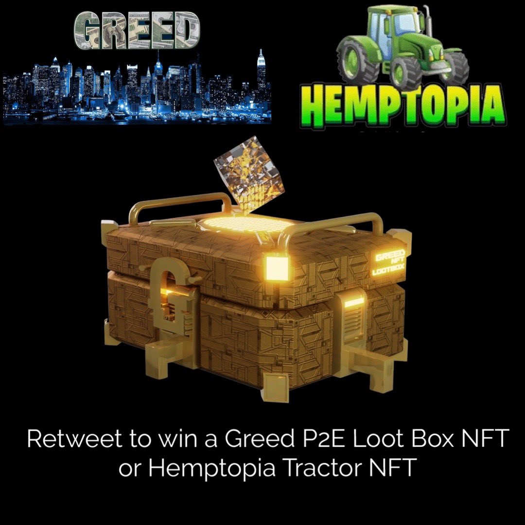 HemptopiaGame's tweet photo. 🚨BIG ANNOUNCEMENT!🚨 We're excited to partner with @GreedP2E game to bring you an amazing giveaway! 😎
LIKE and RT this tweet for a chance to win 1 Greed loot box and 1 Hemptopia Tractor NFT! 🎁 Don't miss out on this epic prize! #GreedP2E #Hemptopia #giveaway #NFTs https://t.co/y1zn2zk8Xi