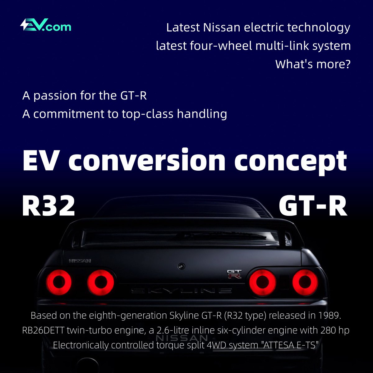 Yes, @Nissan is bringing back the R32 GT-R as an EV Conversion Concept Model! 
Engineers passionate about the classic car + EV tech are upgrading its suspension & incorporating Nissan's latest EV technology.

 #R32GTR #EVconversion #Nissan #skylinegtr #jdm #nissangtr