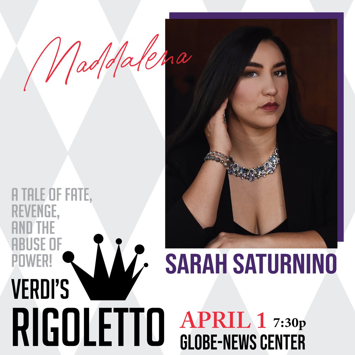 amaopera's tweet photo. SARAH SATURNINO is our Maddalena!

For tickets: https://t.co/CbYjPx72TB
About RIGOLETTO: https://t.co/59TYS2Qj9V https://t.co/z0wdRqdL3u