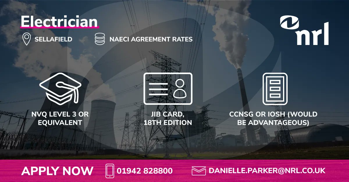 NRLRecruitment's tweet image. We're looking for #Electrcians to join #nuclear projects in West #Cumbria. These positions will be paid inline with NAECI agreement rates, desirable opportunities to get involved with major #engineering projects. 

nrl.co.uk/job/electricia… 

#NRLNuclear #energy #jobs #jobpostings