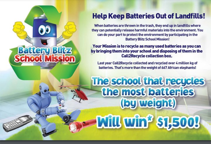 chief_school's tweet photo. We are on a recycling mission! We are collecting used batteries to help keep them out of our landfills! Let’s see how many batteries we can collect, CWC! https://t.co/wVHcZg4Sqq