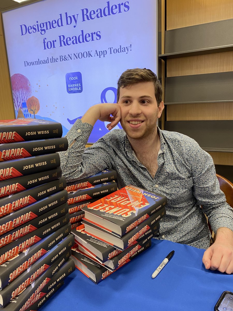 JoshuaHWeiss's tweet photo. Another incredible signing event at @BNCherryHill!!! A big thank you to everyone who showed up to support the launch of #SunsetEmpire! Pretty sure @Neal_Strauss is about the only attendee with a Twitter account, so special shoutout to Neal! 😅 https://t.co/h4EvbBrT9N https://t.co/0JZXkPO60D