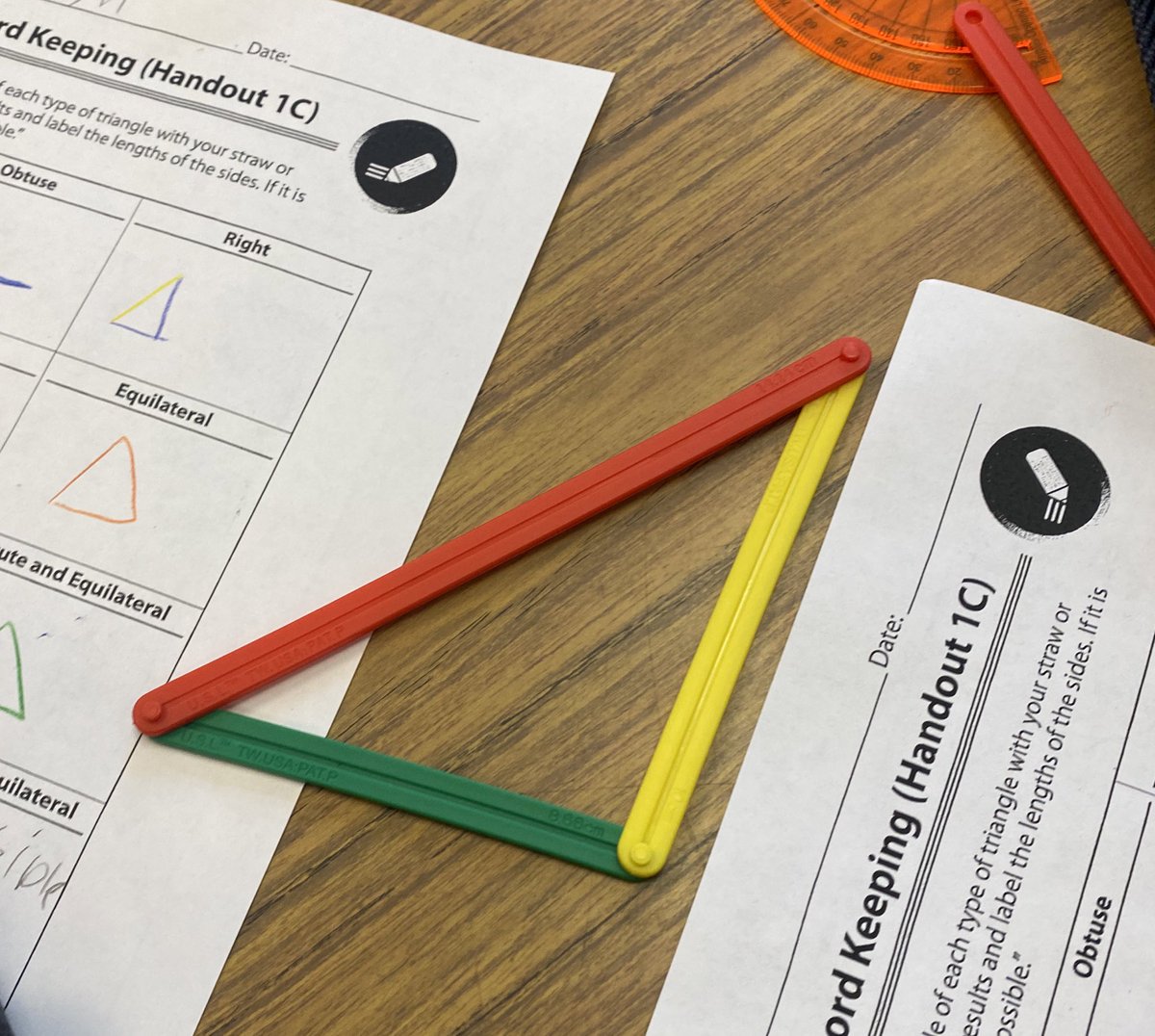 Fifth graders used AngLegs with color coded side lengths and protractors to create triangles as part of the Polygons Galore unit!