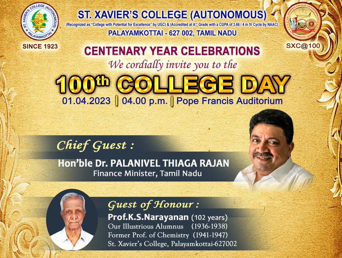 Dr P Thiaga Rajan (PTR) on Twitter "Excited to be the Chief Guest for
