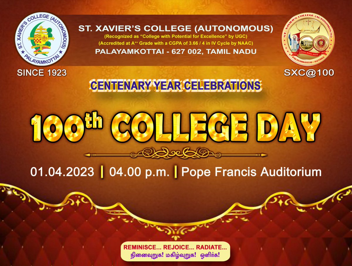 ptrmadurai's tweet photo. Excited to be the Chief Guest for the 100th College Day function of St. Xavier's College Palayamkottai on 1 April 2023. The contribution of Jesuits to Indian education is phenomenal &amp; this college boasts of stellar alumni incl Thiru Vaiko, Dr Ka Pa Aravanan, among many others https://t.co/nz8pjXF1E3