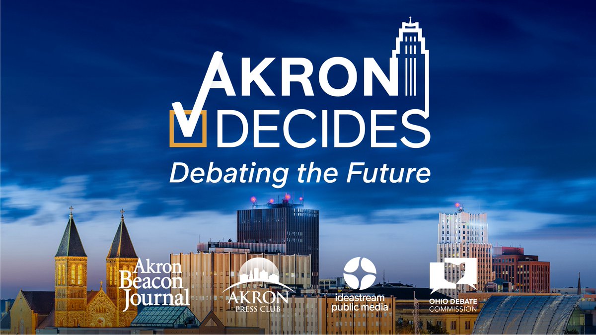 Ideastream's tweet photo. The city of Akron is holding debates for the Akron mayoral primary election, and #Ideastream is the place to tune in. Read more about Akron Decides and your options to access the debates on our website: https://t.co/7JaQA0QNGj https://t.co/1ATYpy16Yw