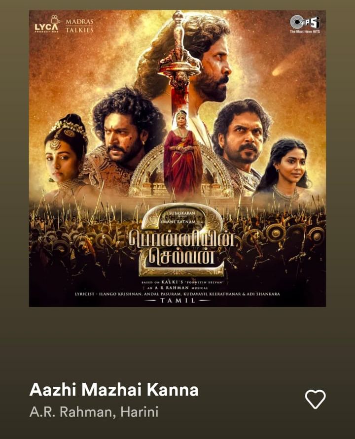 dt_next's tweet photo. The album of #PonniyinSelvan2 out now!

@MadrasTalkies_ @LycaProductions @tipsofficial #CholasAreBack #PS2 #ManiRatnam #PS2trailer #ponniyinselvan2trailer #PonniyinSelvan #PonniyinSelvan2audiolaunch #PS2AudioLaunch #ARRahman #PS2songs #PonniyinSelvan2songs #PS2album https://t.co/zPZnxhqBwE
