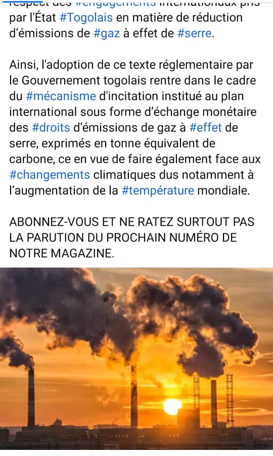 LegalMag's tweet photo. #Togo 🇹🇬 : Les mécanismes de gestion du #carbone feront désormais l'objet d'une réglementation fixant des règles relatives à ces mécanismes qui constituent une opportunité pr mobiliser les financements pour renforcer la résilience des populations face aux changements climatiques. https://t.co/bNgEF8NoXd