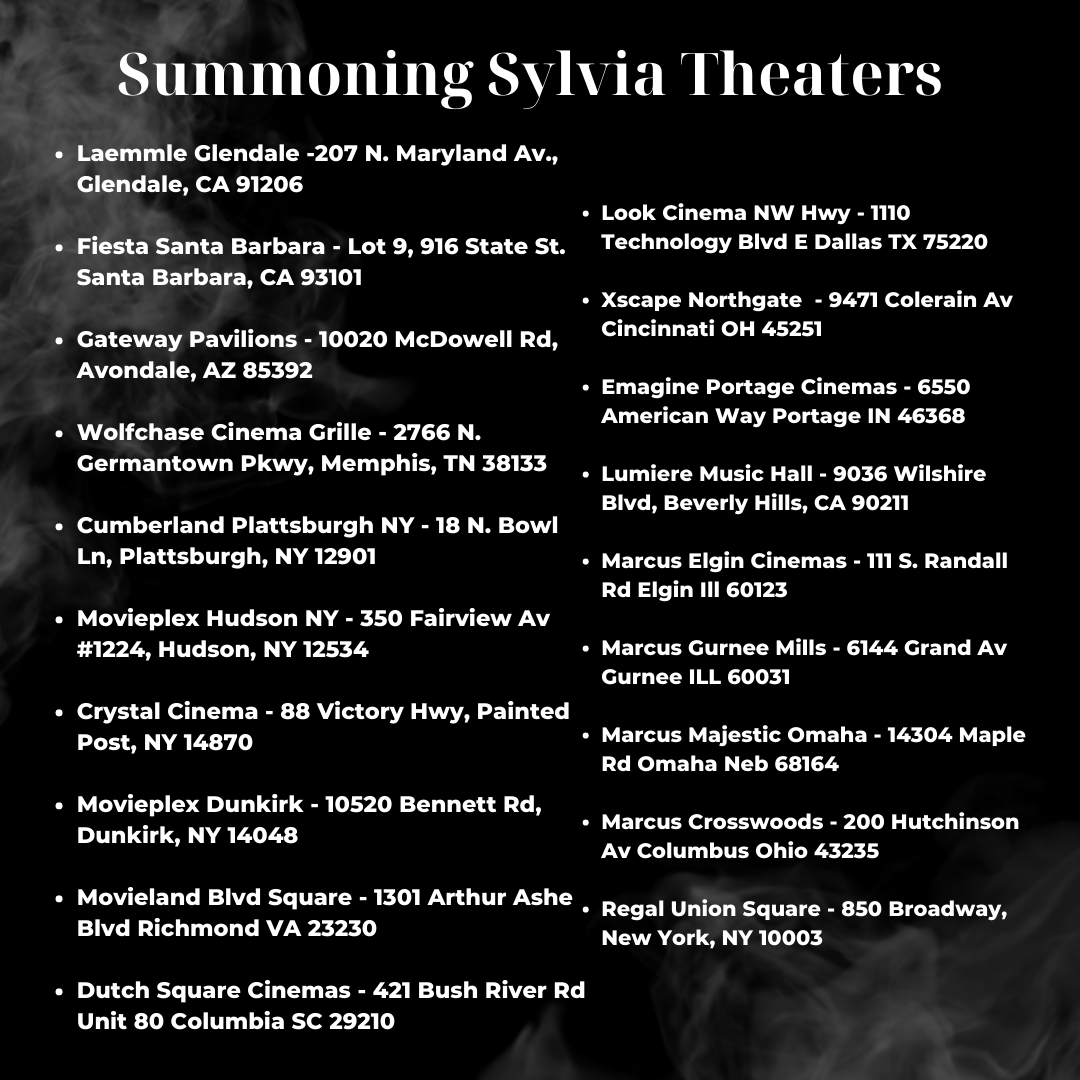 Sylvia is being summoned to these theaters this Friday! 

Check out this link for more information: fandango.com/summoning-sylv…

#summmoningsylvia #newmovie #scarymovie #funnymovie  #ghosts #comedy
