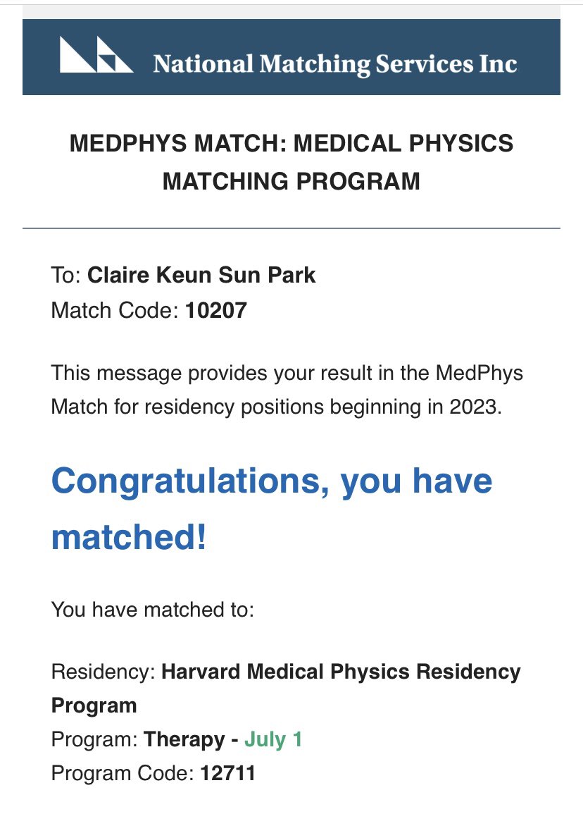 Claire Park on Twitter "I’m going to be a Medical Physicist 🥰 Beyond excited and humbled to