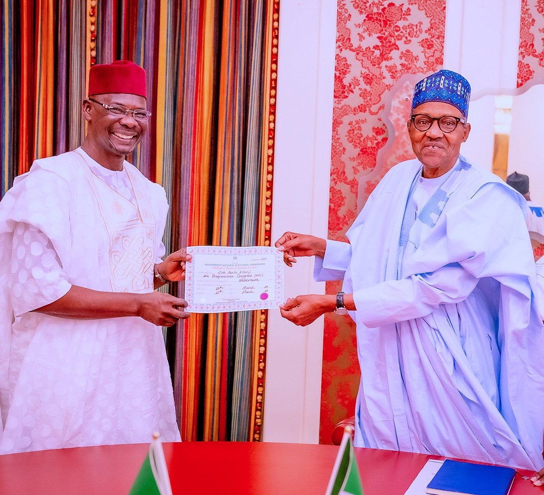 Presenting The Certificate of Return to HE, President Muhammadu Buhari. #RenewedHope2023