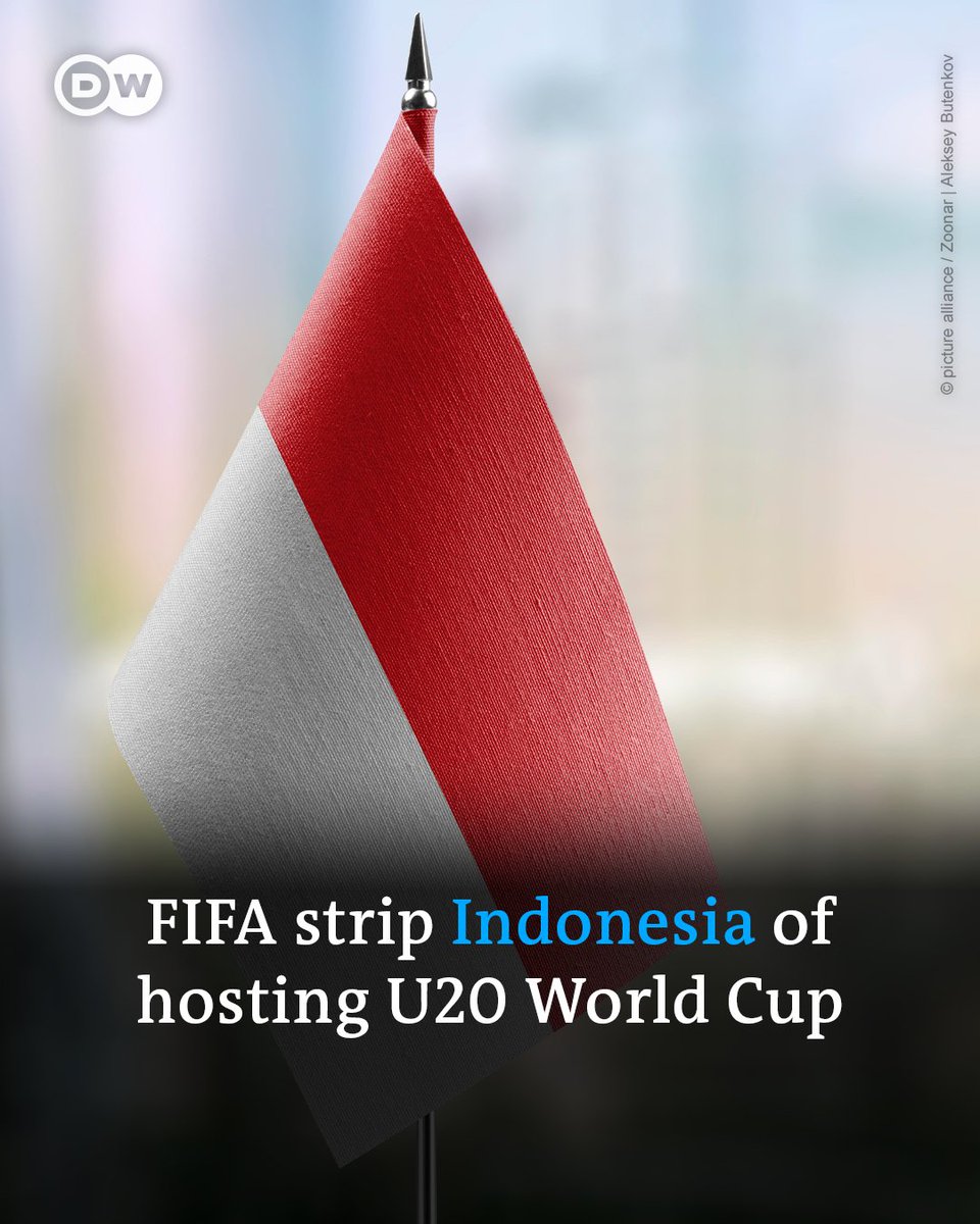 Indonesia will no longer host the U20 World Cup, which kicks off next month.

FIFA decided to move the tournament after Bali's governor called for Israel to be banned.