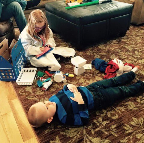 Brave Enough MD (@RUBraveEnough) on Twitter photo 2023-03-29 15:58:35 Hubs just sent me this pic that popped up in memories. It’s one of my fav of my my littlest 2 (they’re now teens) I walked in & said, “What is happening?” My youngest: “I’m dead, & she’s my doctor.” (She’s wearing a fake lanyard & my residency white coat) 😂#startemyoung Hubs just sent me this pic that popped up in memories. It’s one of my fav of my my littlest 2 (they’re now teens) I walked in & said, “What is happening?” My youngest: “I’m dead, & she’s my doctor.” (She’s wearing a fake lanyard & my residency white coat) 😂#startemyoung
