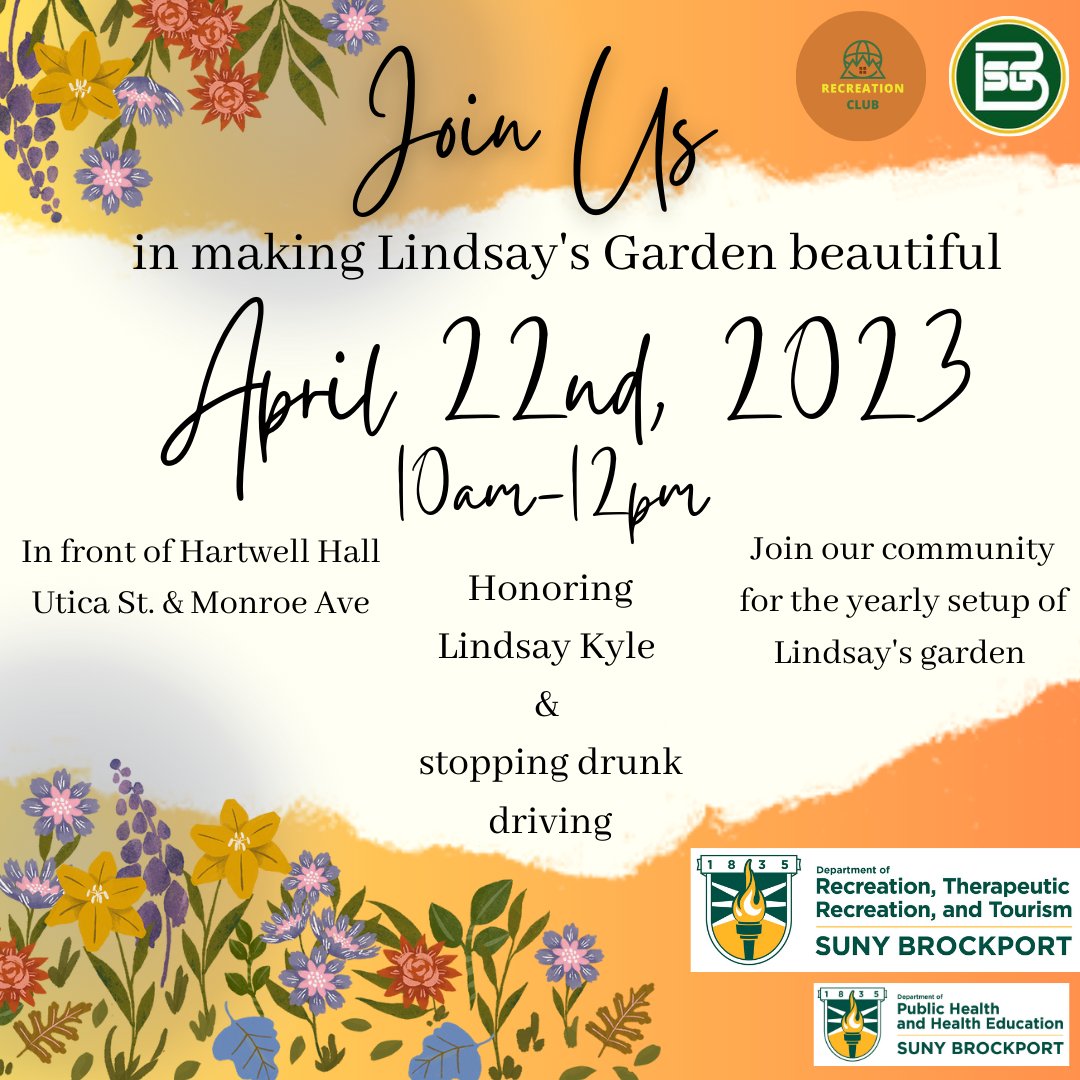 PBHBrockport's tweet photo. Join PBH club and Recreation club in making Lindsay's Garden beautiful. April 22nd, 10am-12pm. Help us honor Lindsay and end drunk driving! https://t.co/Ub0LzbMQ8B