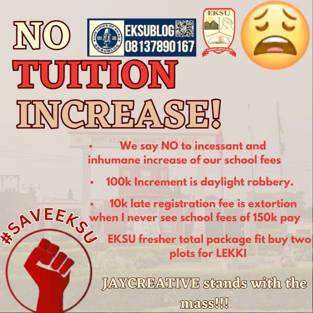 EksuBlog's tweet photo. #saveEksu !!!

Don't kill dreams 🤲🥺🙏

It's time everyone
Let's retweet 🙏🙏

Share everywhere 
We have tag all bodies plus the governor's in ekiti to come to our aid

https://t.co/fU0xNXOCiJ https://t.co/gZVVDNoSgZ