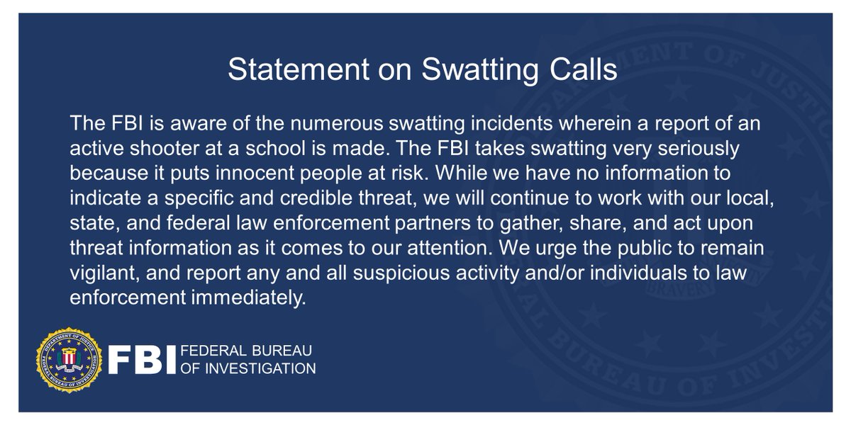 #FBI Pittsburgh statement on the swatting calls today. If you receive a ...