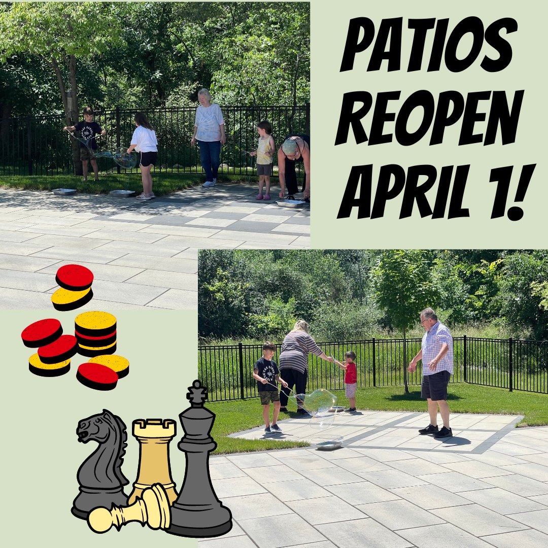 whitelakelib's tweet image. Our outdoor patios reopen April 1! We have giant chess and checkers games, foursquare, and more on our youth patio! #GetOutdoors #UnpluggedFun