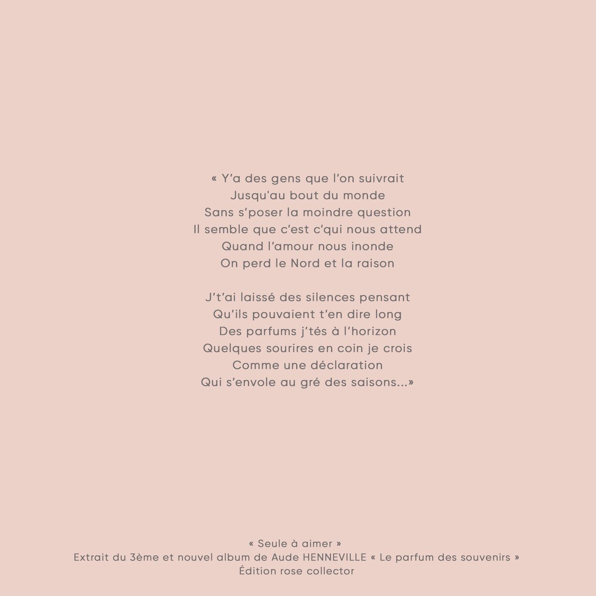 AudeHenneville's tweet photo. Je vous partage un extrait des paroles de ma chanson « Seule à aimer » extraite de mon 3ème album « Le parfum des souvenirs » et vous donne rendez-vous ce samedi pour le son et l'image car je vais vous offrir un extrait de la vidéo réalisée au « Zèbre de Belleville » à Paris. https://t.co/U4J1J9GtEY
