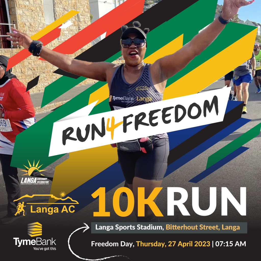 LangaAthletics's tweet photo. This Freedom Day, we invite you to join the TymeBank Langa Athletic Club 10km #Run4Freedom! We want to celebrate the late Desmond Tutu and his fight for freedom by creating a safe space to run in one of the oldest townships in South Africa. https://t.co/rmwX8NdCiC