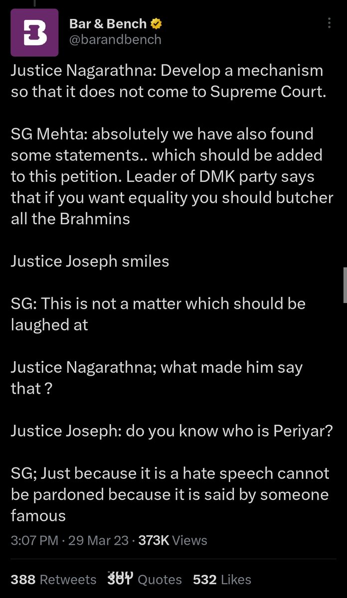 YearOfTheKraken's tweet image. Are we allowed to point towards the religion of the Supreme Court judge who was SMILING when the matter of a DMK leader calling for the genocide of Brahmins was pointed out?

*Just asking a question here*