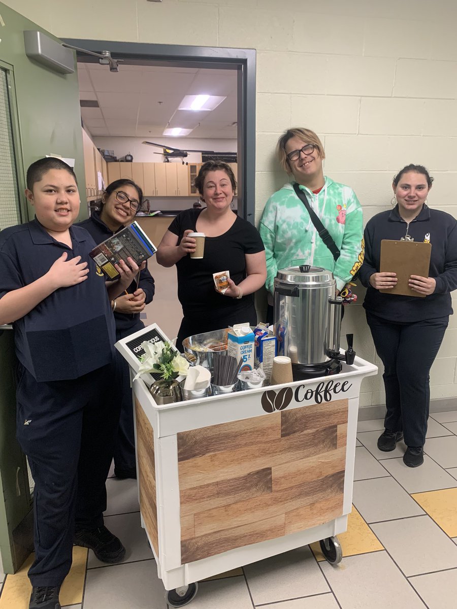 DelgobboLisa's tweet photo. Today was the first day of PIP Coffee Cart at @EaglesAscension and it was a huge hit! We had so much fun taking orders and socializing with our awesome staff members #planningforindependence @DPCDSBSchools @DP_SELS https://t.co/6sqidptEd8