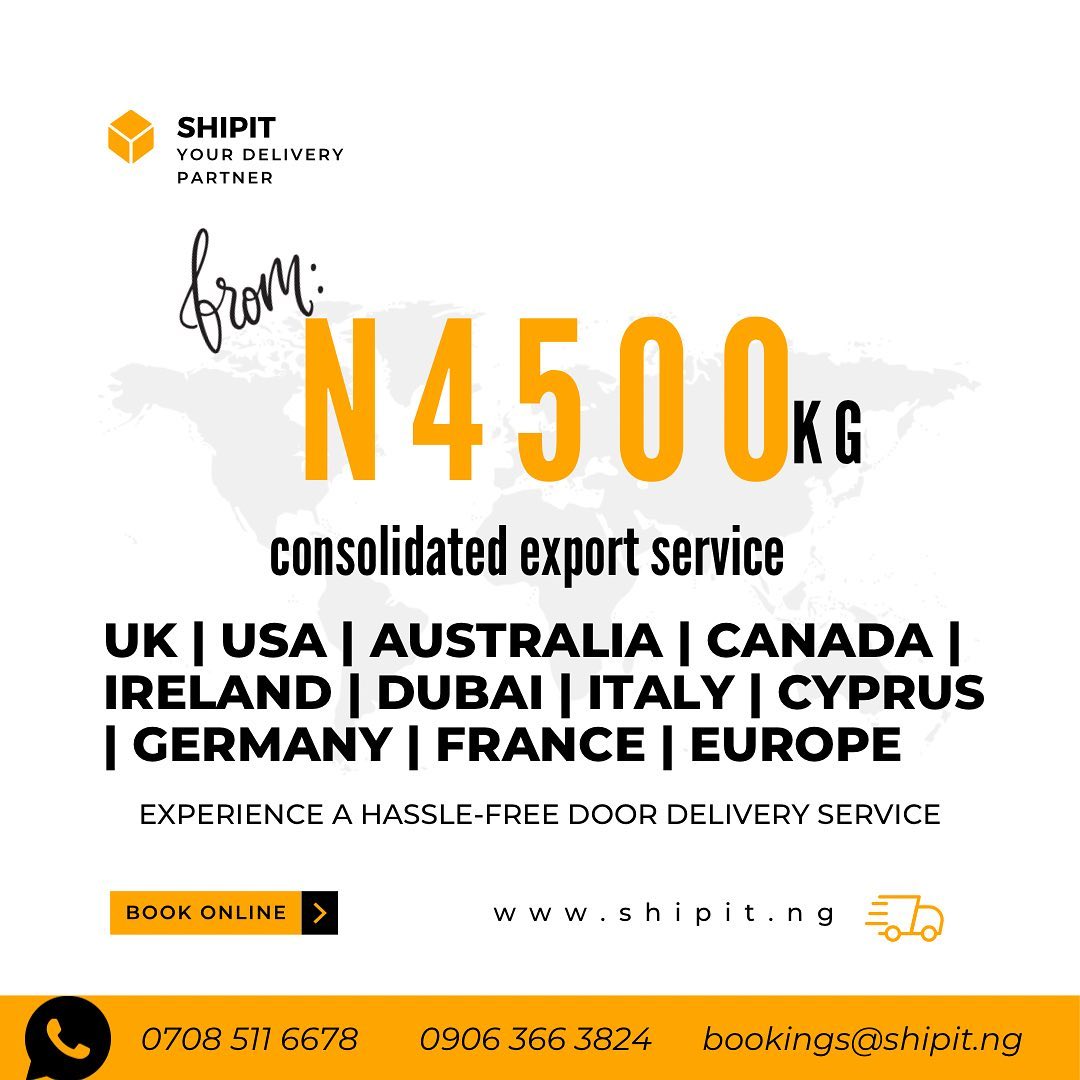 ShipitNg's tweet photo. • drop of at centre across 36 states 
• Door Delivery 
• customs clearance inclusive 
• No hidden charges at destination

Our consolidated shipment departs every friday! https://t.co/ll3TjAMBuF