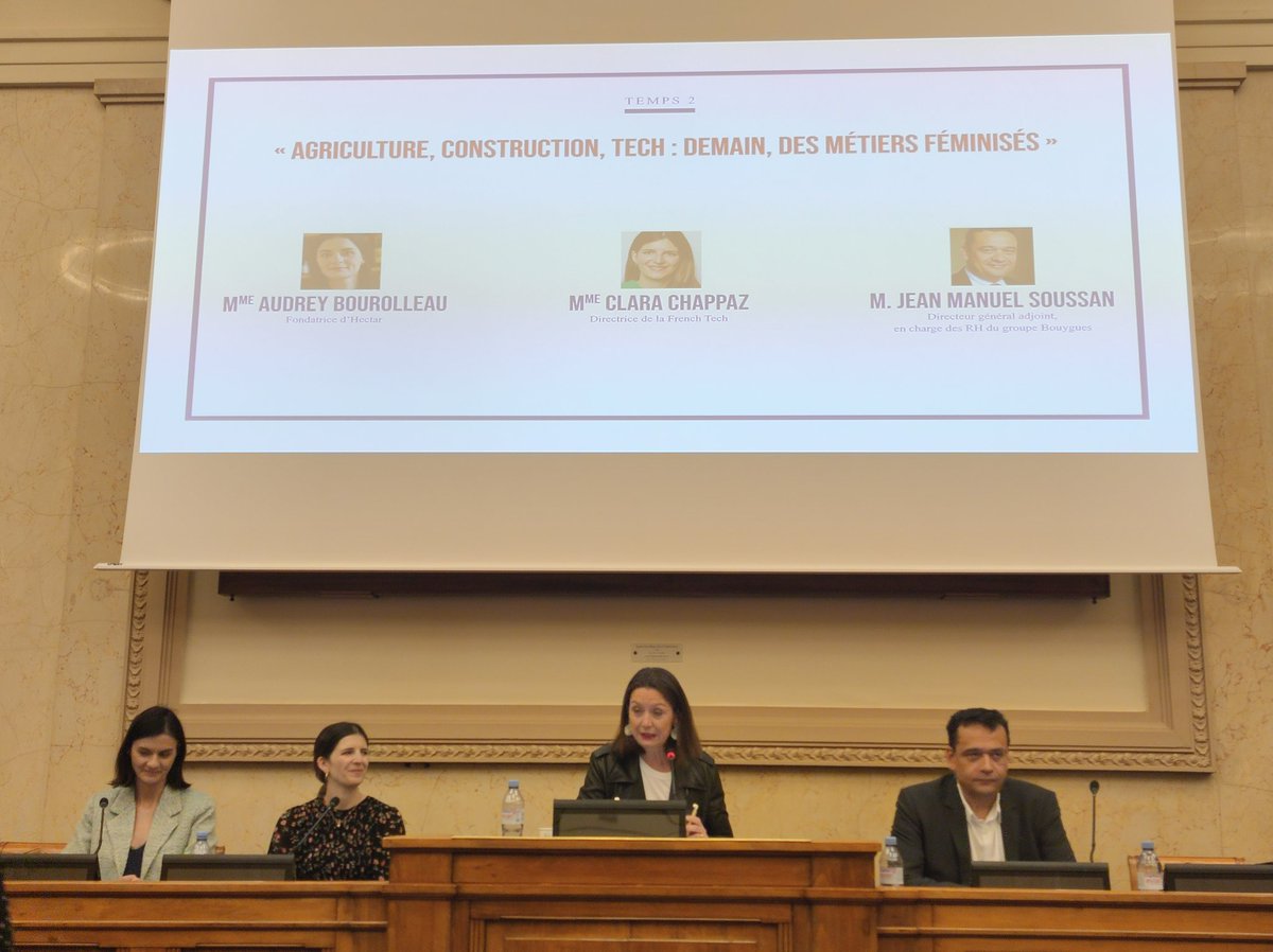 CelineValensi's tweet photo. "Agriculture, construction, tech : demain des métiers féminisés ? Débat autour de ce thème avec @RixainMP @AudreyBourolleau Fondatrice d'#Hectar @ClaraChappaz, directrice de la @LaFrenchTech, et Jean-Manuel Soussan, DGA groupe @Bouygues_C
#valorisation des filières agricoles. https://t.co/dcYQGUstsX
