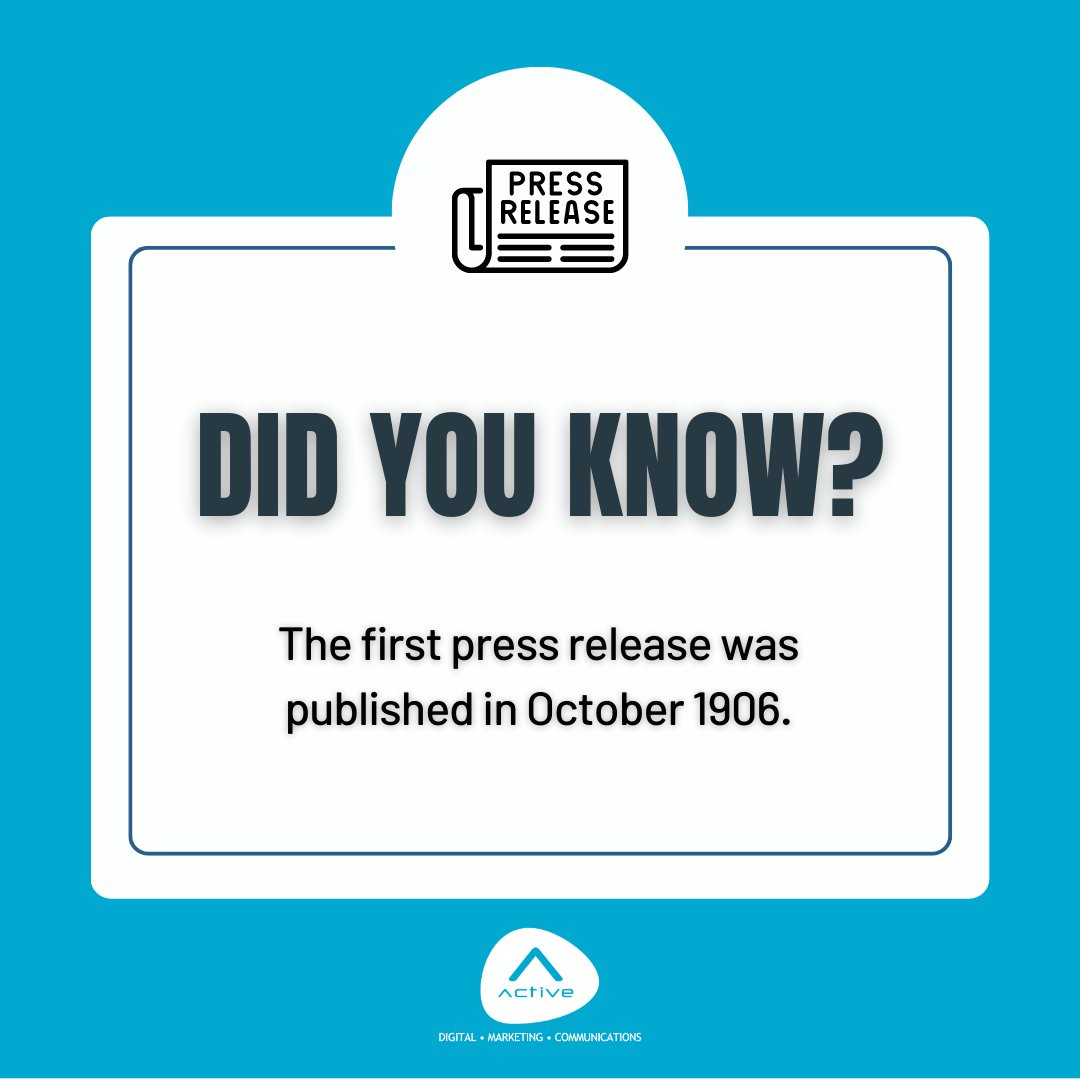 #DidYouKnow that the first press release was published in October 1906?

#facts #didyouknow #PR #ActiveTalks #SocialMedia #DigitalMarketing #social #Communications #media #publicrelationsagency #Ateam #marketing #Dubai #agency #Active #activedmc #pressrelease