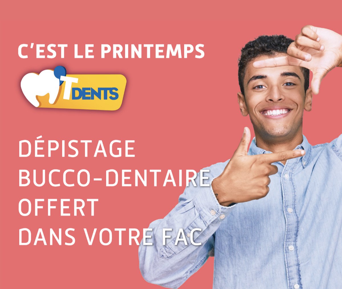 Univ_Toulouse's tweet photo. Etudiant·es, prenez soin de vos dents, Le #Simpps @Univ_Toulouse , @MutOccitanie  et @Cpam_31  vous invitent à bénéficier d’un dépistage bucco-dentaire offert.

🗓️30/03 @UT1Capitole 
06/04 @UTJeanJaures 
18/04 @UT3PaulSabatier 

Infos et inscriptions  ➡️  https://t.co/E7CbsM3EX6 https://t.co/frUcJpGVZ4