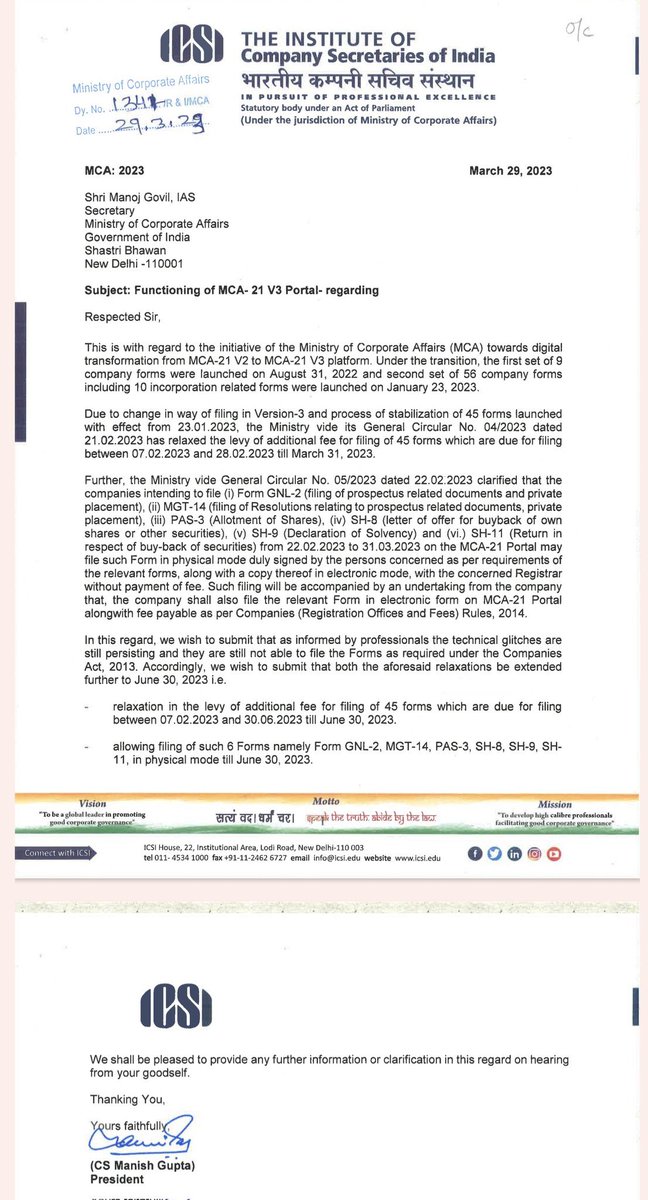 CAChirag's tweet photo. MCA should be awarded worst performing govt portal for the year!

ICSI has requested for one more extension for most forms till 30 June.

The @FinMinIndia should sue contractor &amp; penalise

Request PM @narendramodi to hold officers &amp; ministry including contractor accountable https://t.co/cGyb9H3Z2e