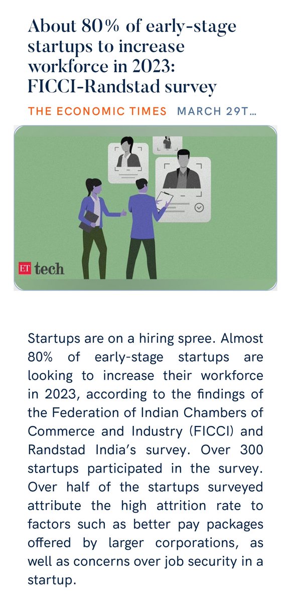 About 80% of early-stage startups to increase workforce in 2023: FICCI-Randstad survey
economictimes.indiatimes.com/tech/startups/… via NaMo App