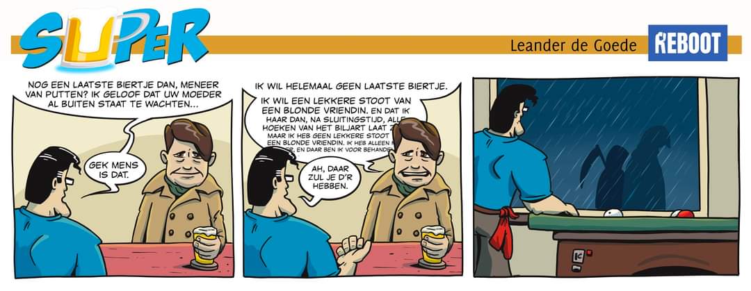 LeanderdeG's tweet photo. Gek mens was dat. Dag meneer van Putten en zo vele andere typetjes. #wimdebie #deBie #vanputten #gekmens #SUPER #strips #webcomic #afscheid #komiek @RebootComicsNL https://t.co/HxqNQ8FKnd