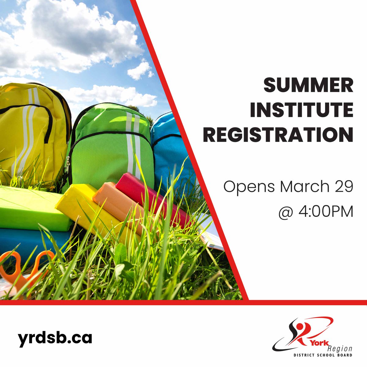 It's that time of year! ☀️

Summer Institute registration for 2023 opens today (March 29) at 4:00PM.

Check out our registration page to learn more about programs and site locations. www2.yrdsb.ca/schools-progra…