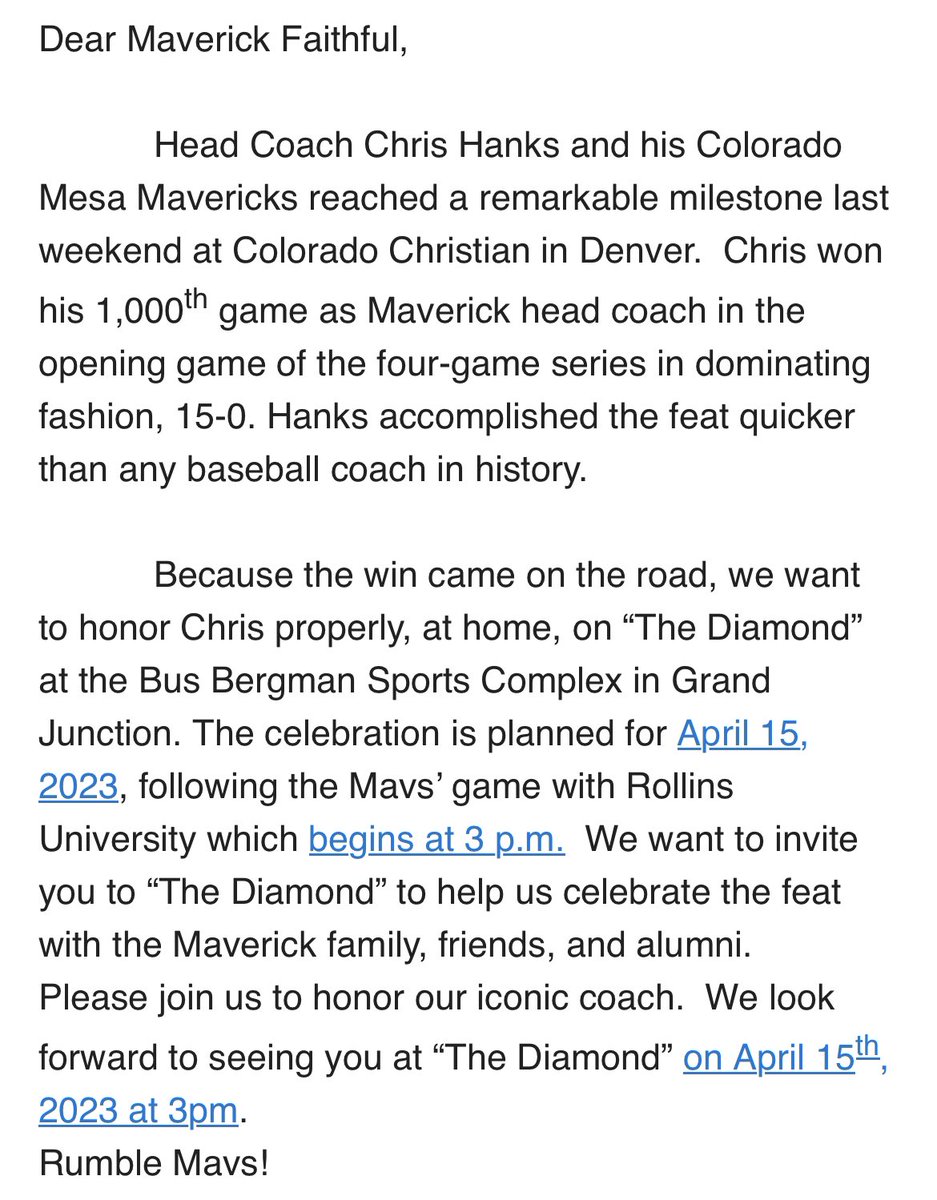 CMUMavsBaseball's tweet photo. 🚨April 15, 3pm @ The Diamond🗓️

Come celebrate with us! #RumbleMavs 🤘 https://t.co/ahg7CJ1z5y